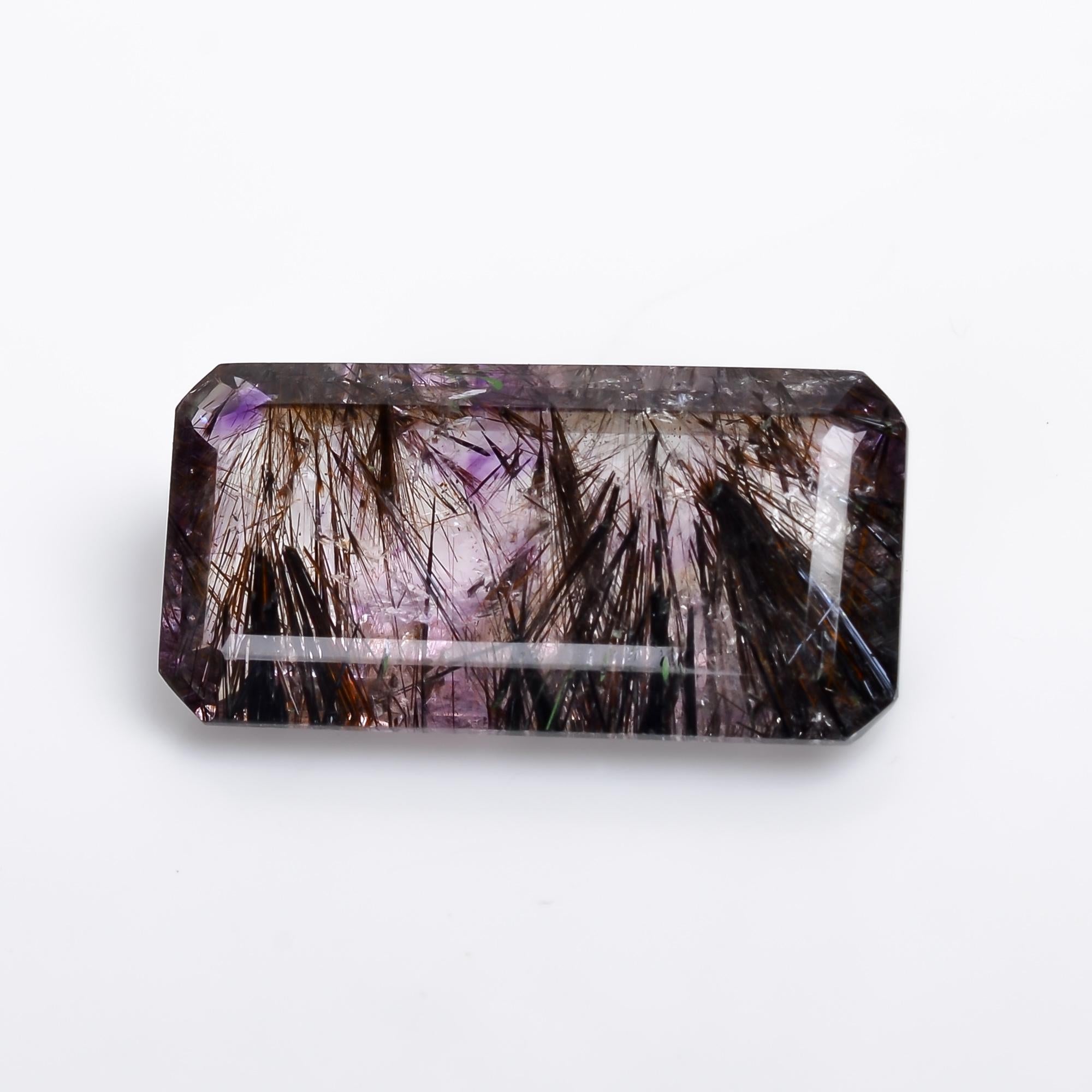 amethyst with cacoxenite natural quartz radiant shape cut stone loose gemstone